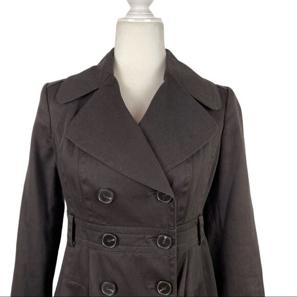 Zara Double Breasted Pleated Trench Coat Jacket Dark Brown Size Small Office Job - Picture 2 of 15
